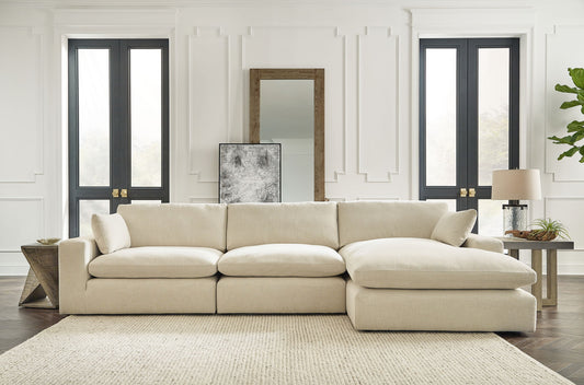 Elyza - 2 Pc. - Right Arm Facing Corner Chaise 3 Pc.Sectional, Ottoman - Linen