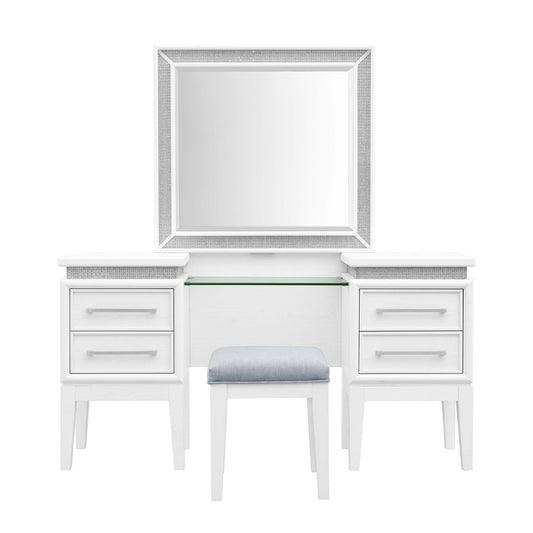 Reflections - 3 Piece Vanity Set - Pearl White & Rhinestone