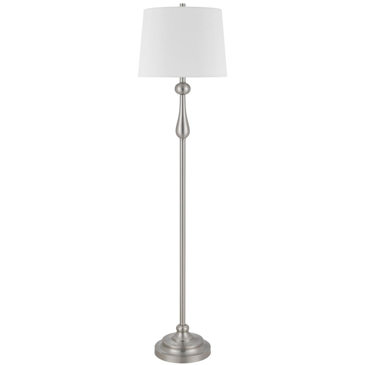 Collins - Metal Floor Lamp With Hardback Fabric - Brushed Steel / White