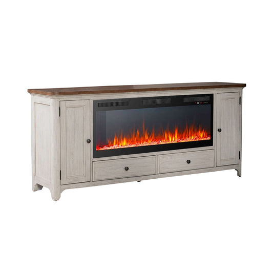 Fireplace TV Consoles - 80" Console With Fire FTS Set - Brown / White