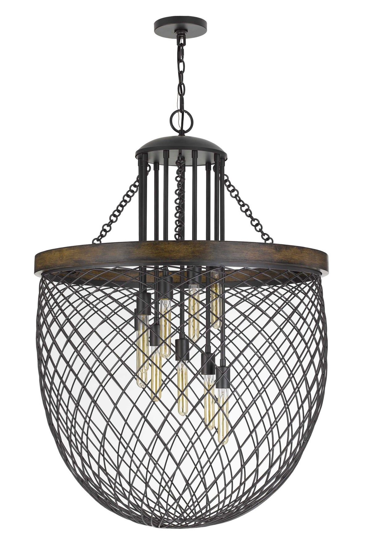 Marion - 44.25" Height Metal Chandelier - Brushed Steel Wood