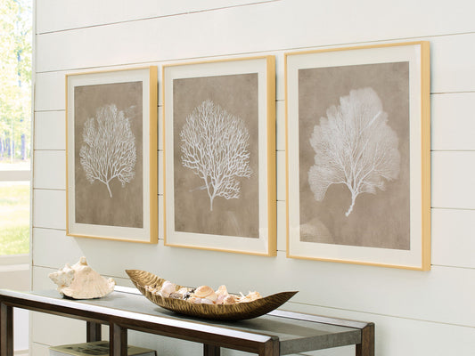 Hendridge - Wall Art Set (Set of 3) - Taupe / White