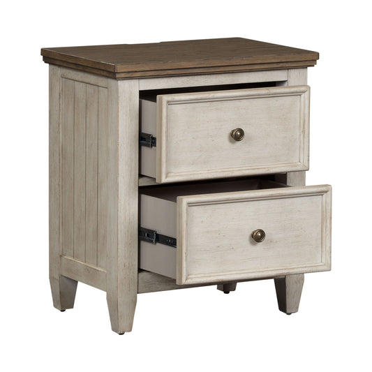 Heartland - 2 Drawer Nightstand With Charging Station - Antique White / Tobacco Tops