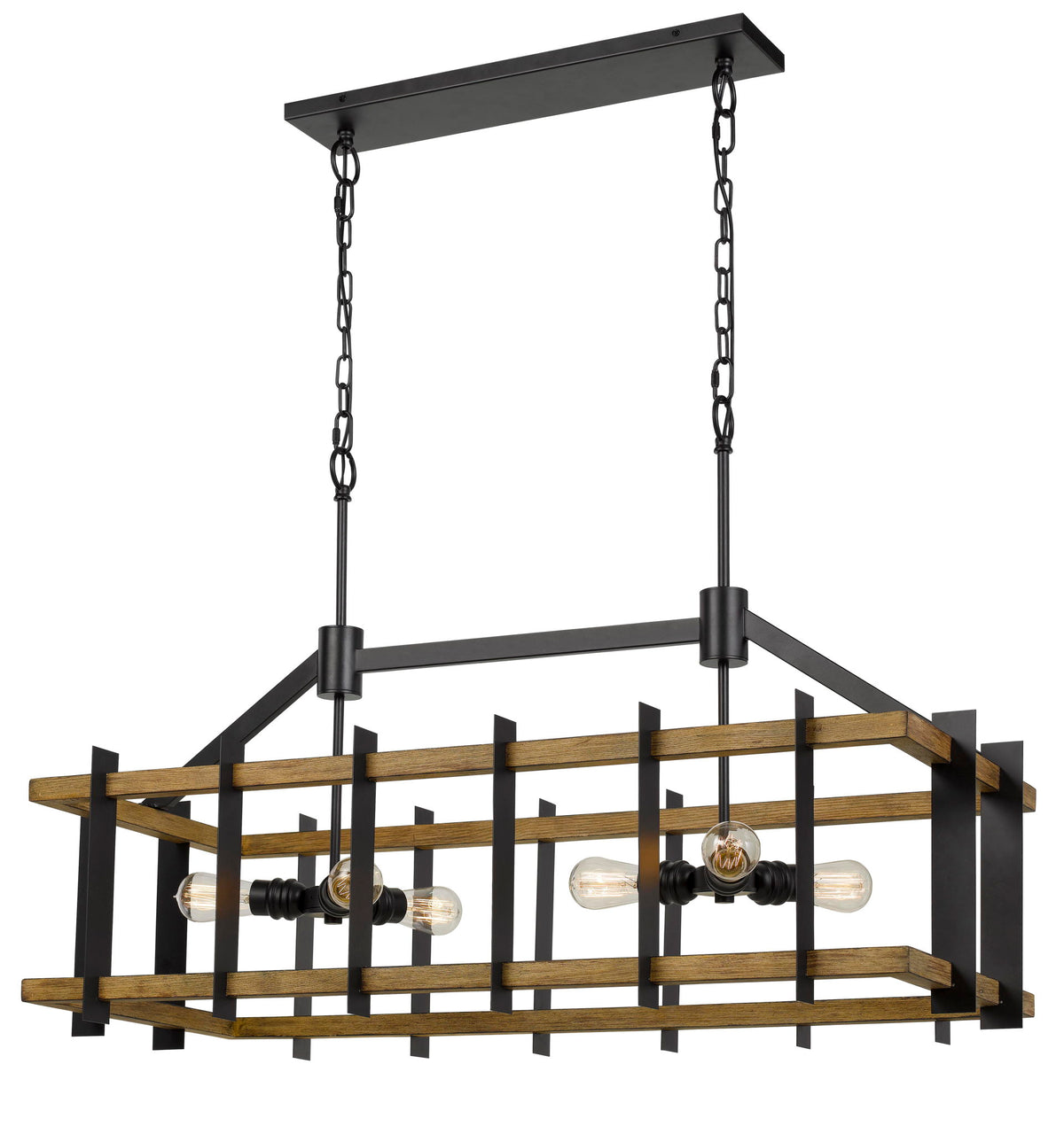 Bruck - 26.75" Height Pine Wood and Metal Fixture - Iron & Light Oak