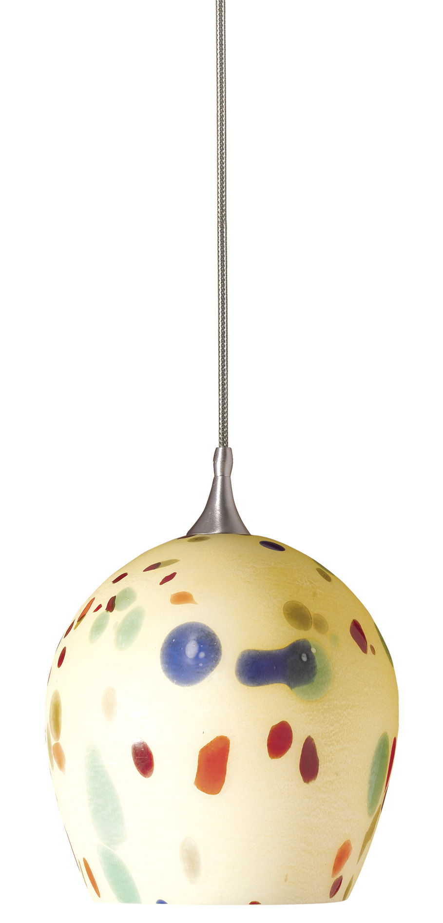 6.4" Height Glass and Metal Pendant With Brushed Steel Cord