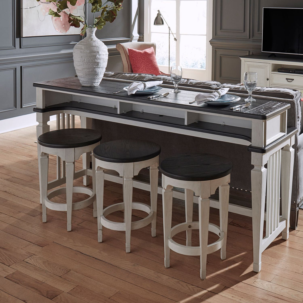 Allyson Park - Console Stool - Wirebrushed White / Charcoal