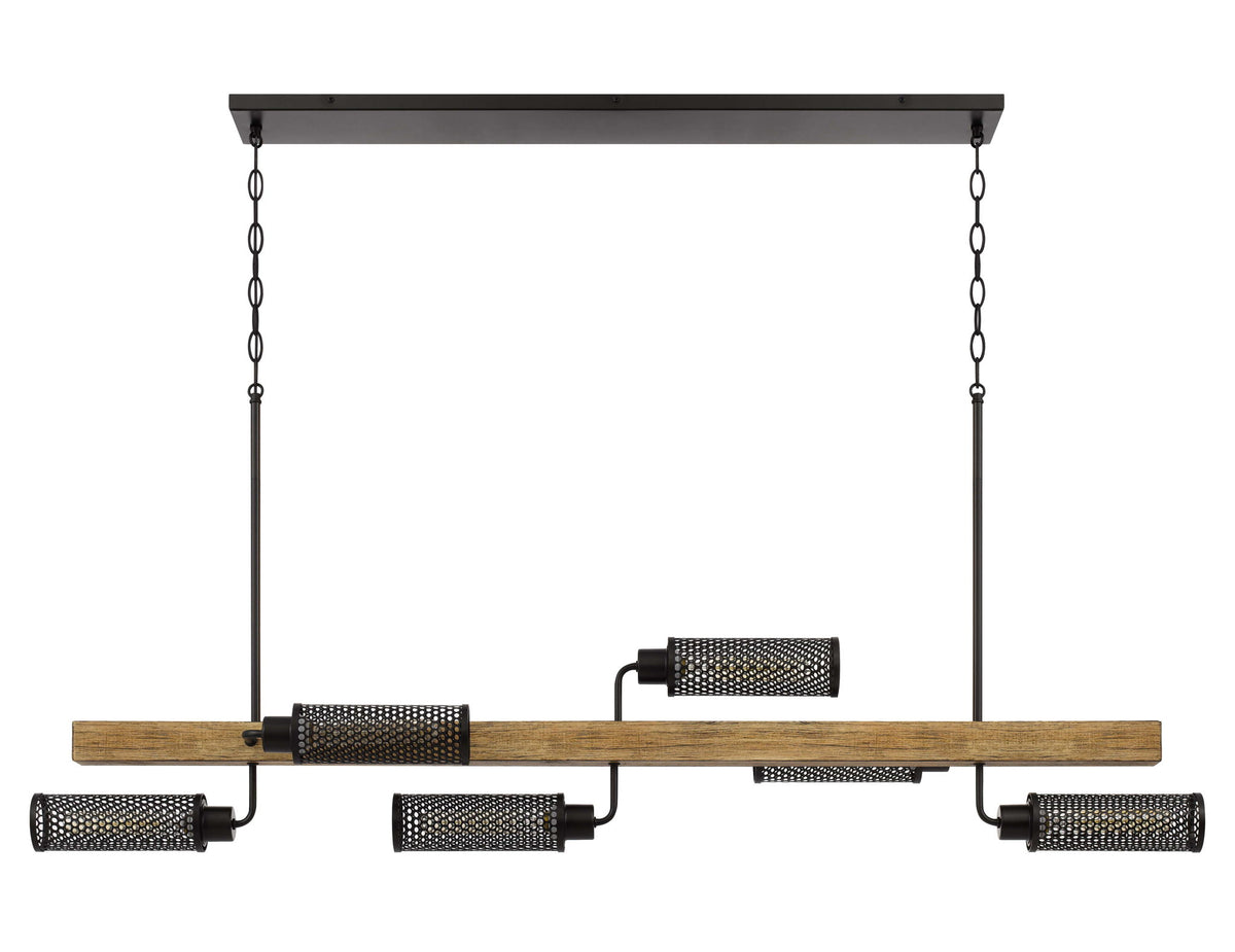 Lenox - Pine Wood Island Chandelier With Metal Mesh Shades
