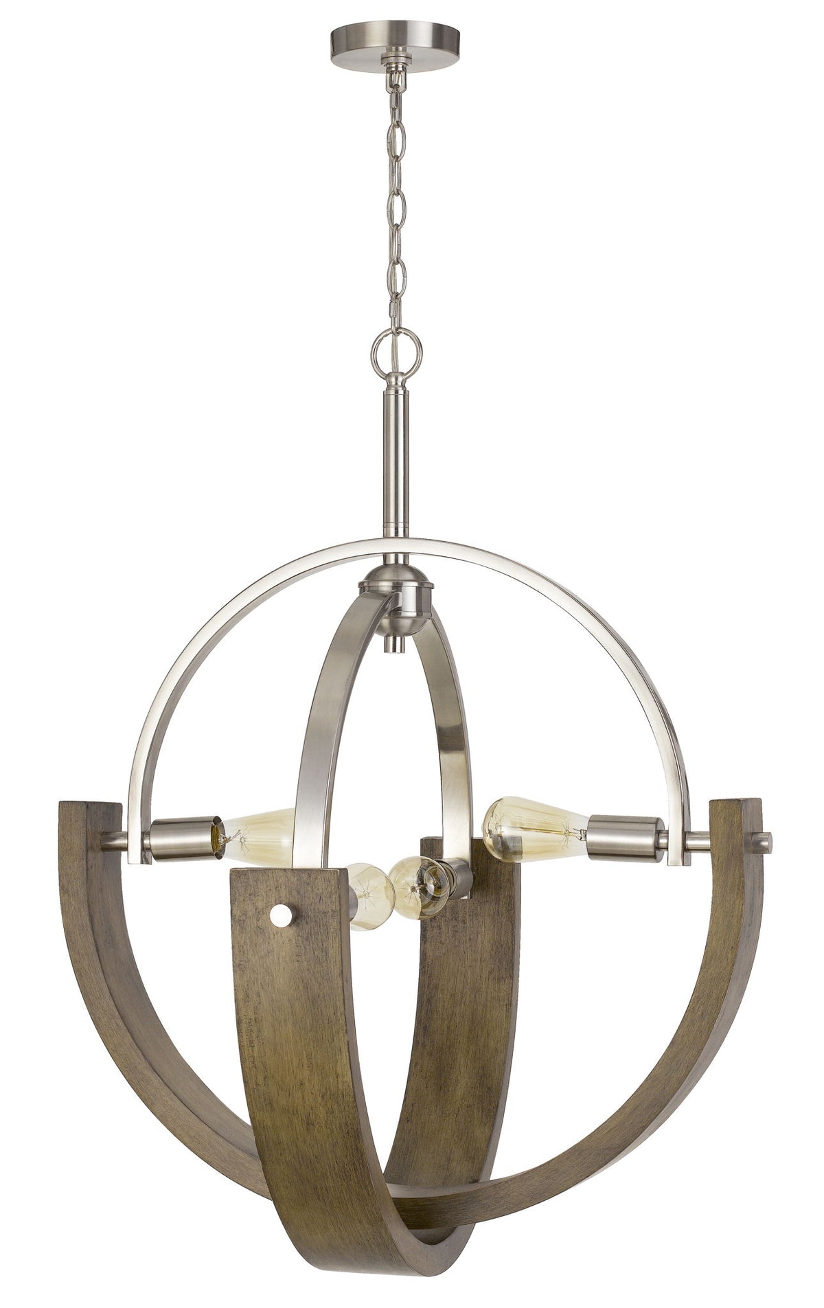 Rauma - 36" Height Chandelier - Wood & Brushed Steel