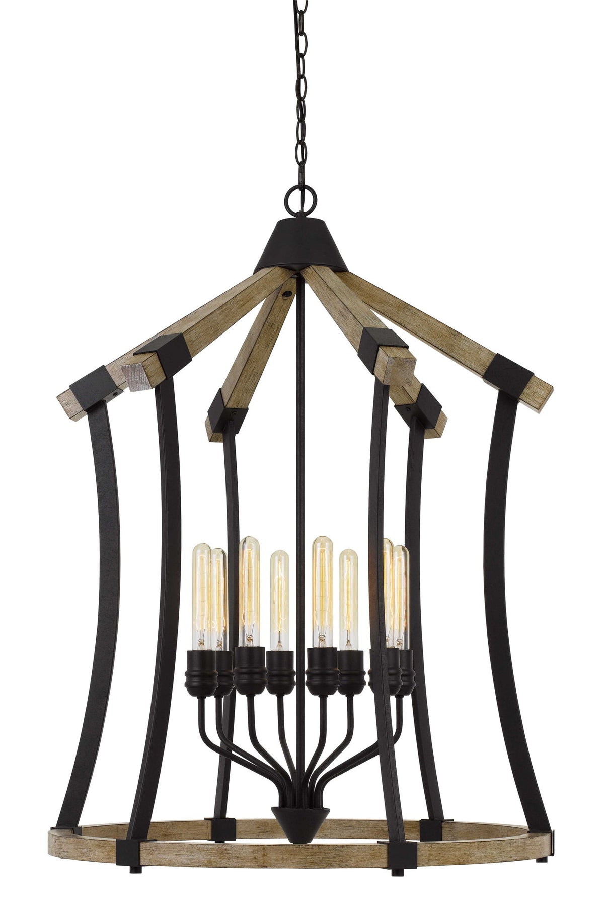 Dali - 39.25" Height Pine Wood and Metal Fixture - Iron & Light Oak