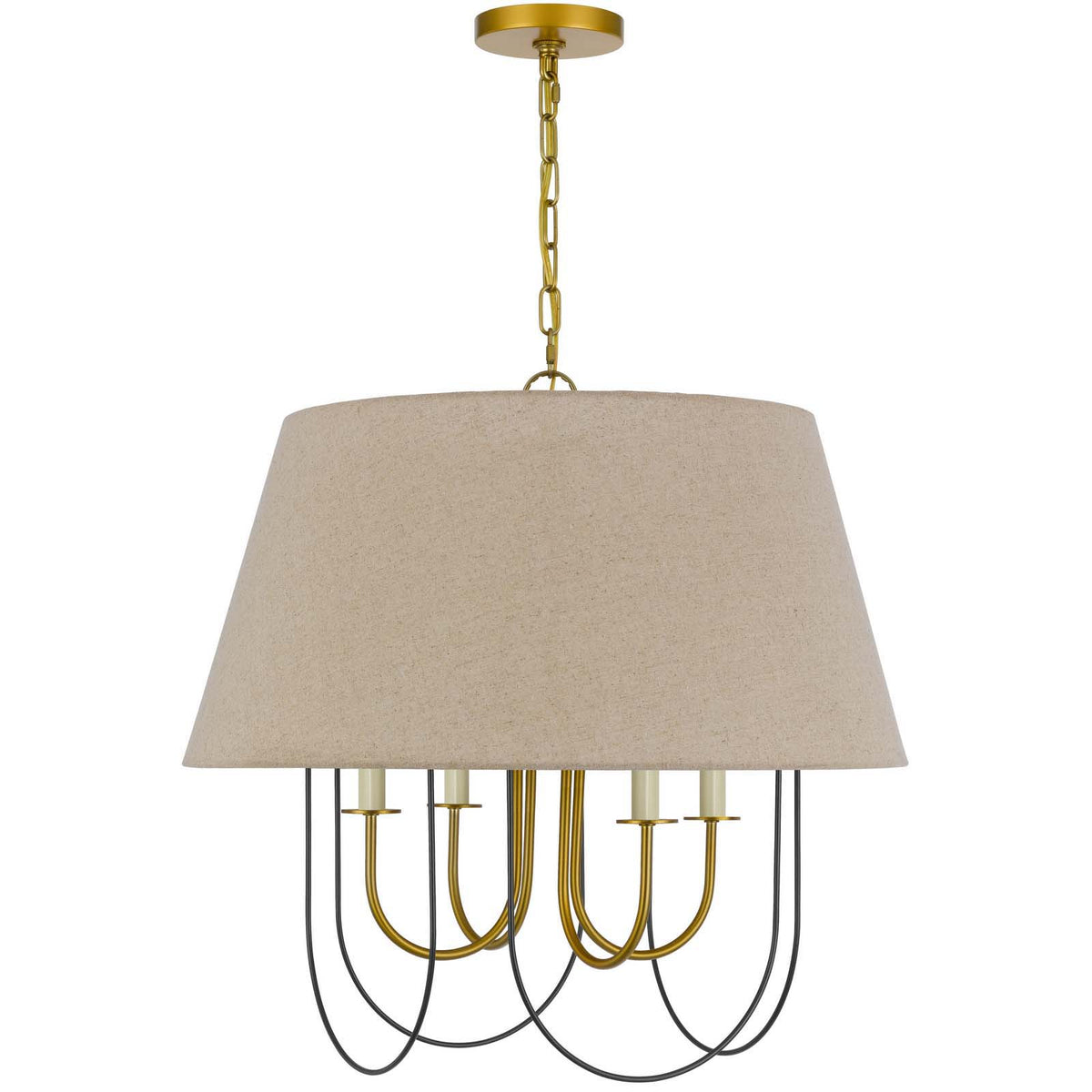 Eupora - 60W X 4 Metal Chandelier With Burlap Shade - Antique Brass / Black