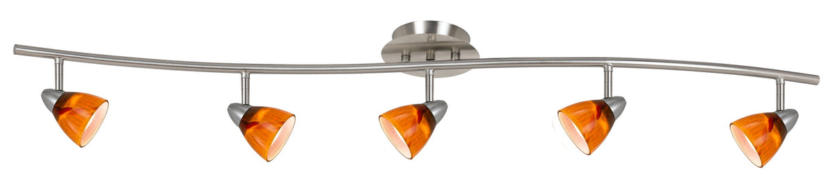 7.25-19.25" Height Adjustable Metal Serpentine Five Light Ceiling Fixture - Amber & Brushed Steel