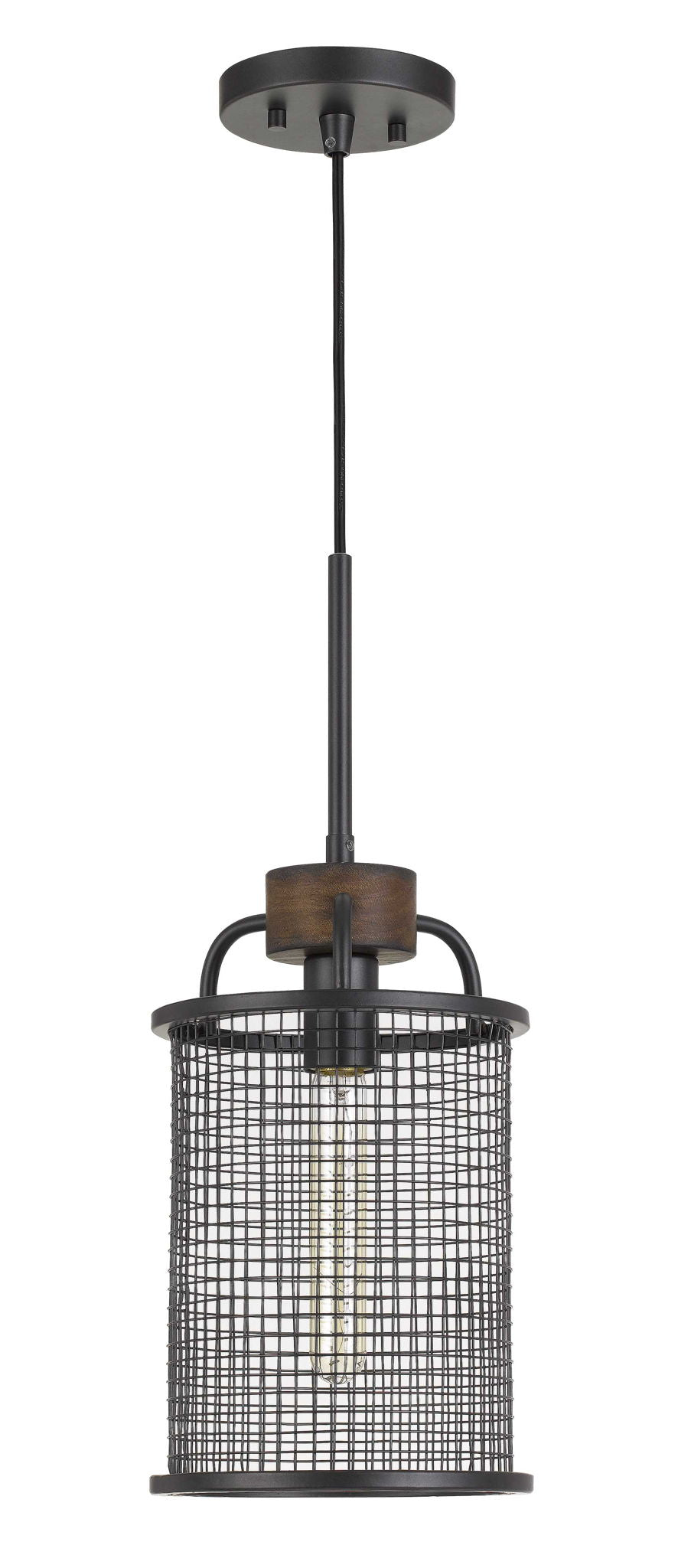 Aberdeen - 19.5" Height Metal and Pinewood Pendant - Bronze Wood