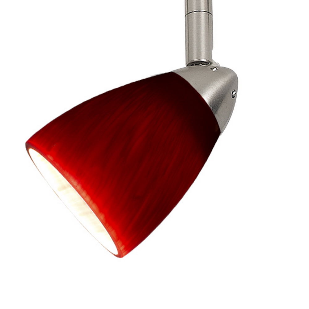 4.87" Height Serpentine Track Head With Shade - Dark Red & Brushed Steel