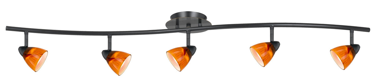 7.25-19.25" Height Adjustable Metal Serpentine Five Light Ceiling Fixture - Amber & Dark Bronze