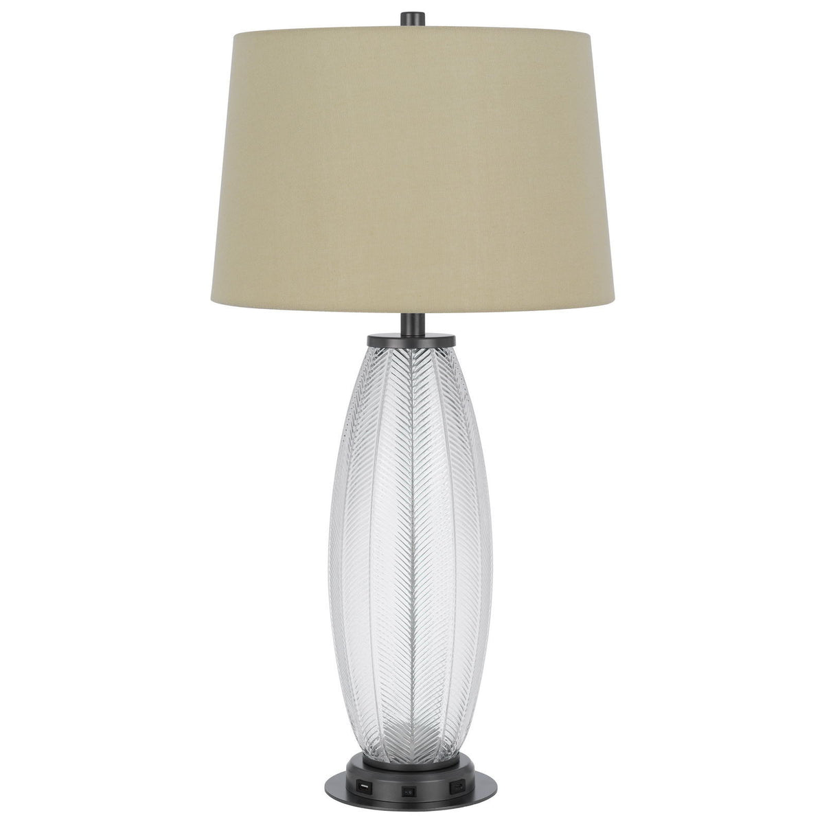 Mansfield - 100W LED Glass Table Lamp With 2W LED Night Light And 2 USB Outlets - Iron Gray