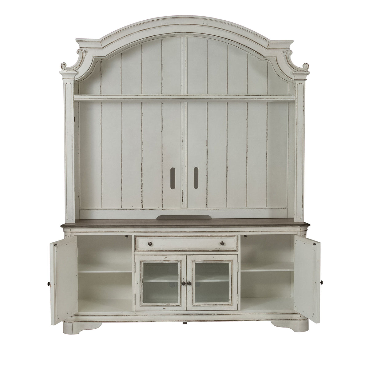 Magnolia Manor - Arched Entertainment Hutch - Antique White