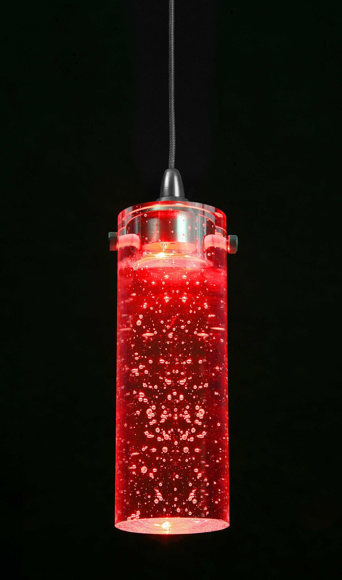 7.5" Height Glass and Metal LED Pendant With Brushed Steel Cord - Red