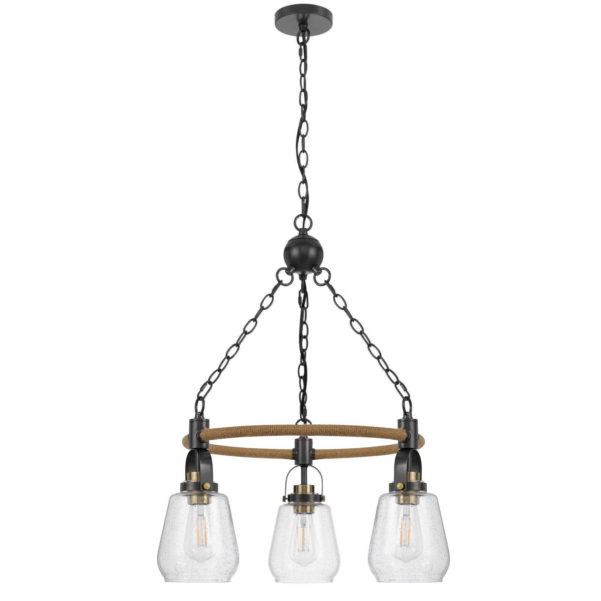 Kavala - 28" Height 3 Light Metal Pendants - Burlap / Antique Brass / Black
