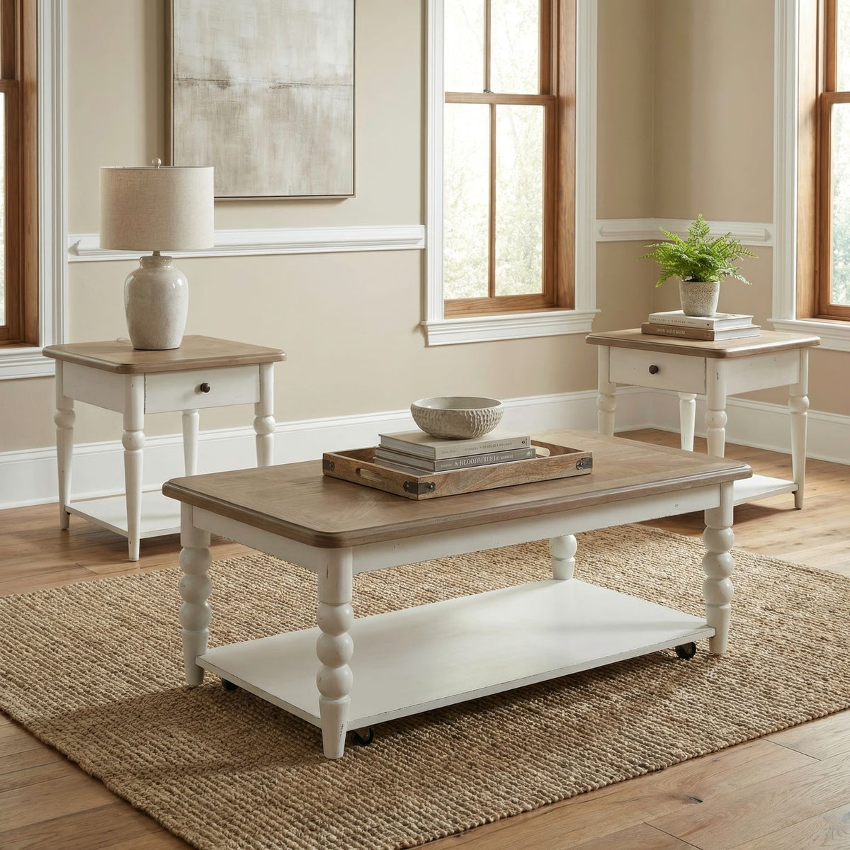 Turnberry Park - 3 Piece Set (Cocktail Table And 2 End Tables) - Washed White