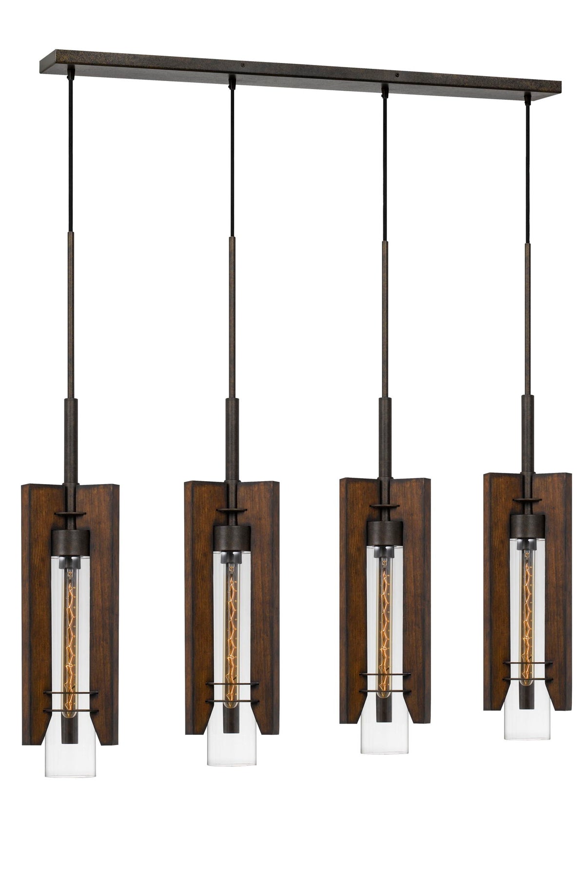 Almeria - 38" Height Wood and Metal Pendants - Wood Color - 4 Light