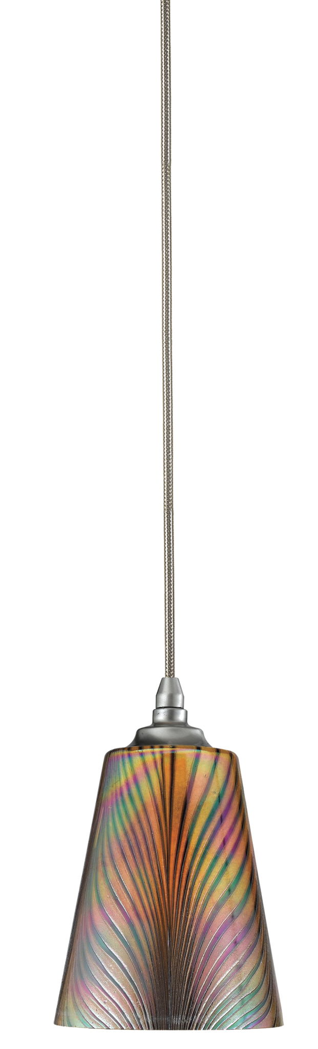 6.3" Height Glass Pendant With Brushed Steel Cord