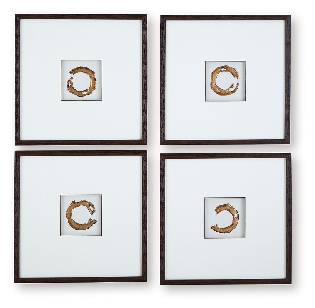 Dallbourne - Wall Art Set (Set of 4) - White / Gold Finish