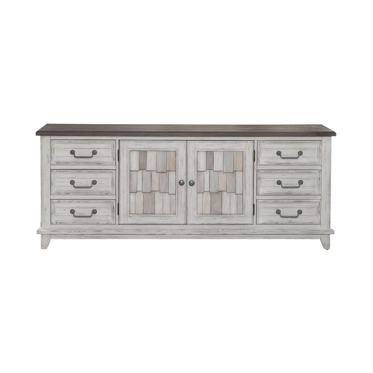 River Place - 75" Entertainment Console - Riverstone White & Tobacco