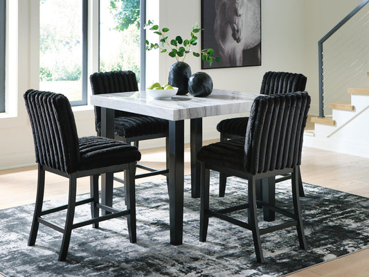 Mervannie - 5 Pc. - Counter Height Dining Table And 4 Barstools - Gray / Black