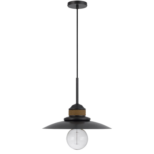 Mineola - 11.75" Height Metal Pendant - Charcoal Gray / Burlap