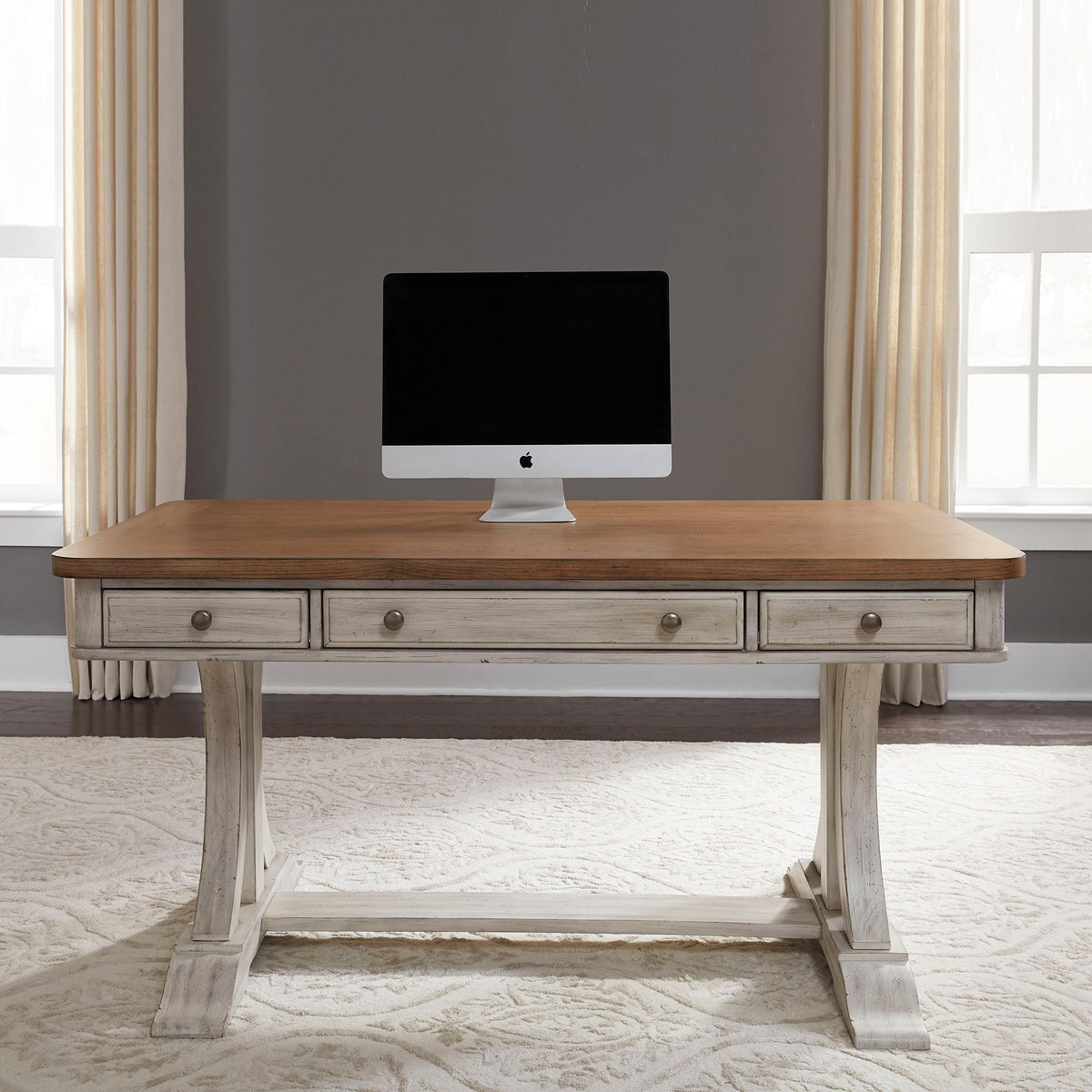 Farmhouse Reimagined - Writing Desk - Antique White / Chestnut Tops