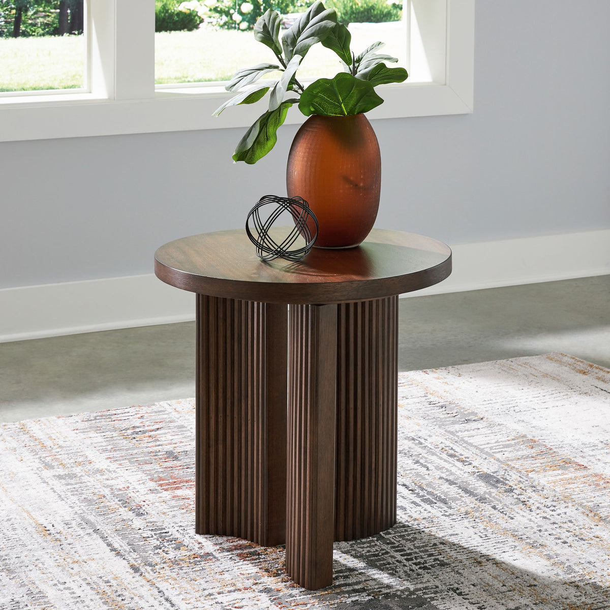 Korestone - Round End Table - Dark Brown