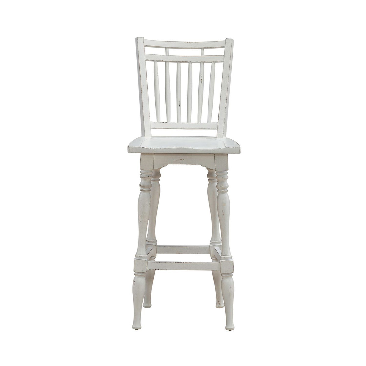 Magnolia Manor - Spindle Back Swivel Bar Stool - Antique White & Weathered Bark