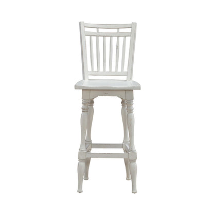 Magnolia Manor - Spindle Back Swivel Bar Stool - Antique White & Weathered Bark
