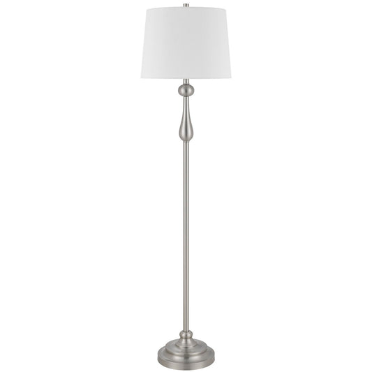 Collins - Metal Floor Lamp With Hardback Fabric - Brushed Steel / White