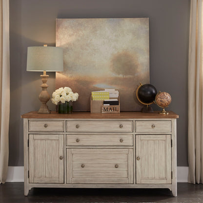 Farmhouse Reimagined - Door Credenza - Antique White / Chestnut Tops