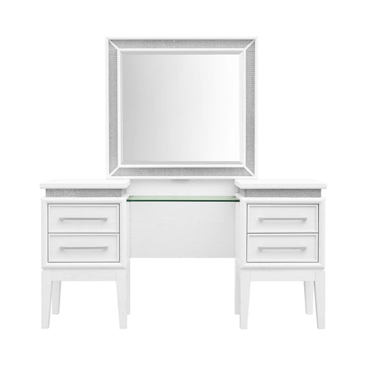 Reflections - Vanity Desk - Pearl White & Rhinestone