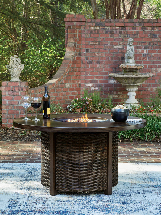 Monterey Point - Round Fire Pit Table - Dark Brown