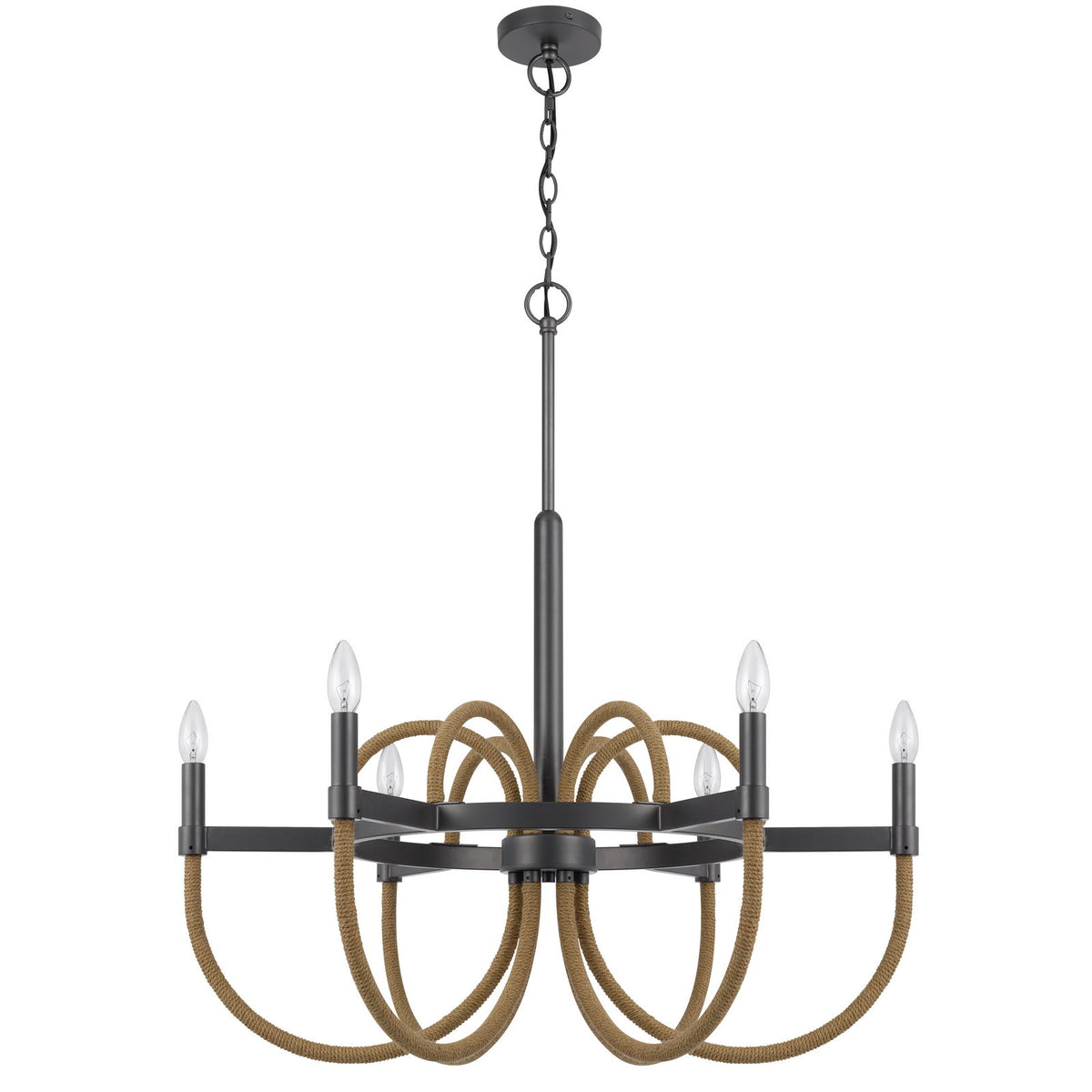 Rowland - 6 Light 31" Height Metal Chandelier - Burlap / Black