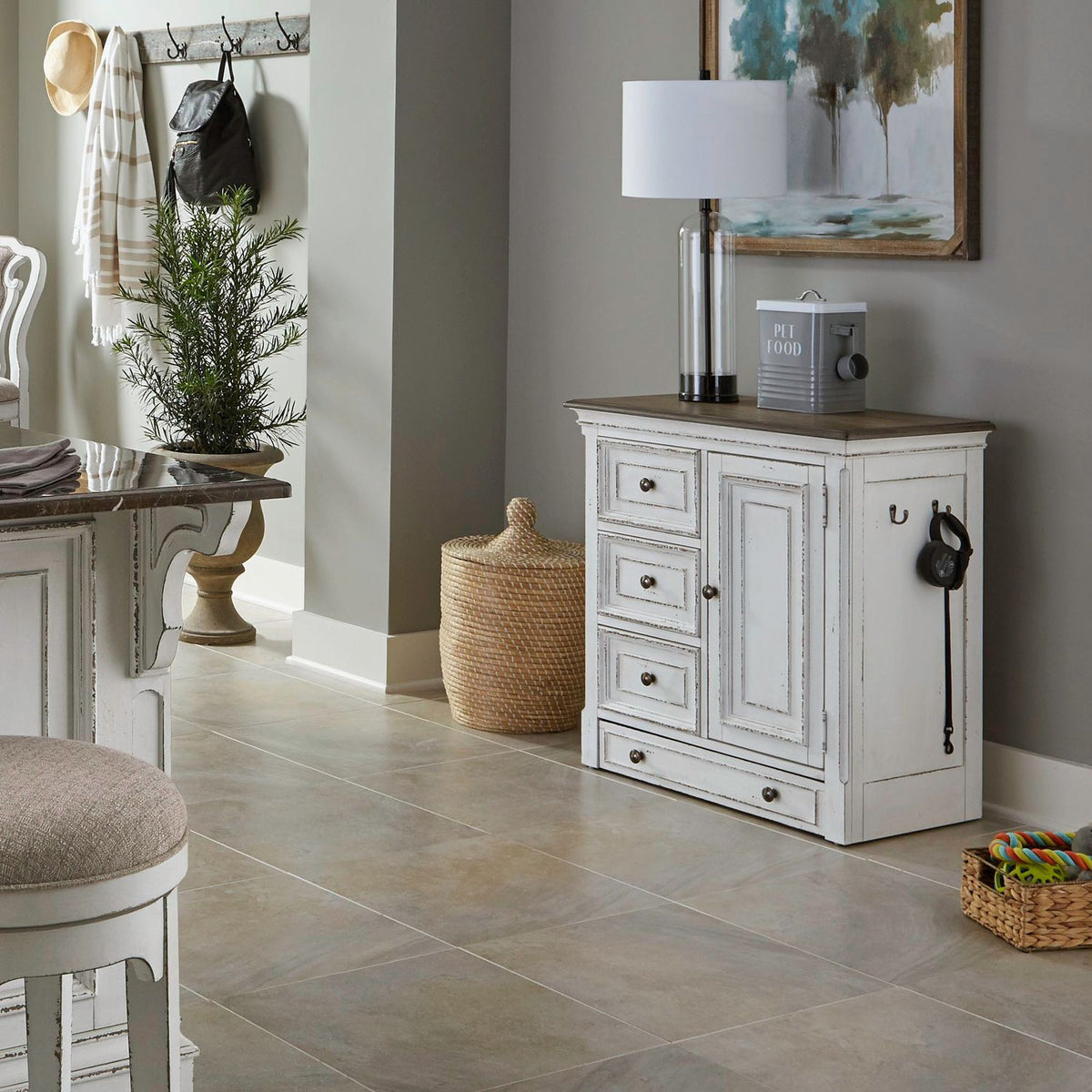 Magnolia Manor - Pet Feeder Cabinet - Antique White