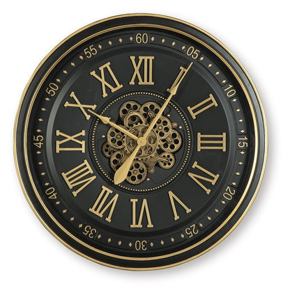Dairton - Wall Clock - Black / Gold Finish