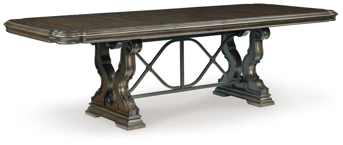 Maylee - 9 Pc. - Dining Extension Table, 4 Side Chairs, 2 Arm Chairs, Storage Bench, Buffet And Hutch - Dark Brown