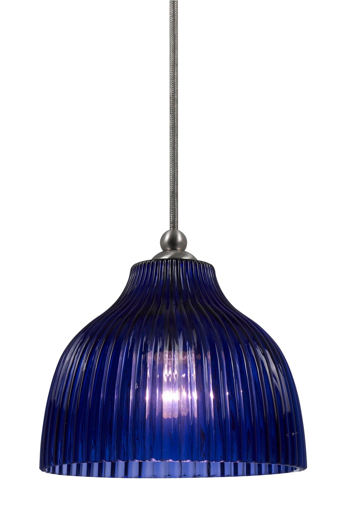 7" Height Glass Pendant With Brushed Steel Finish - Blue
