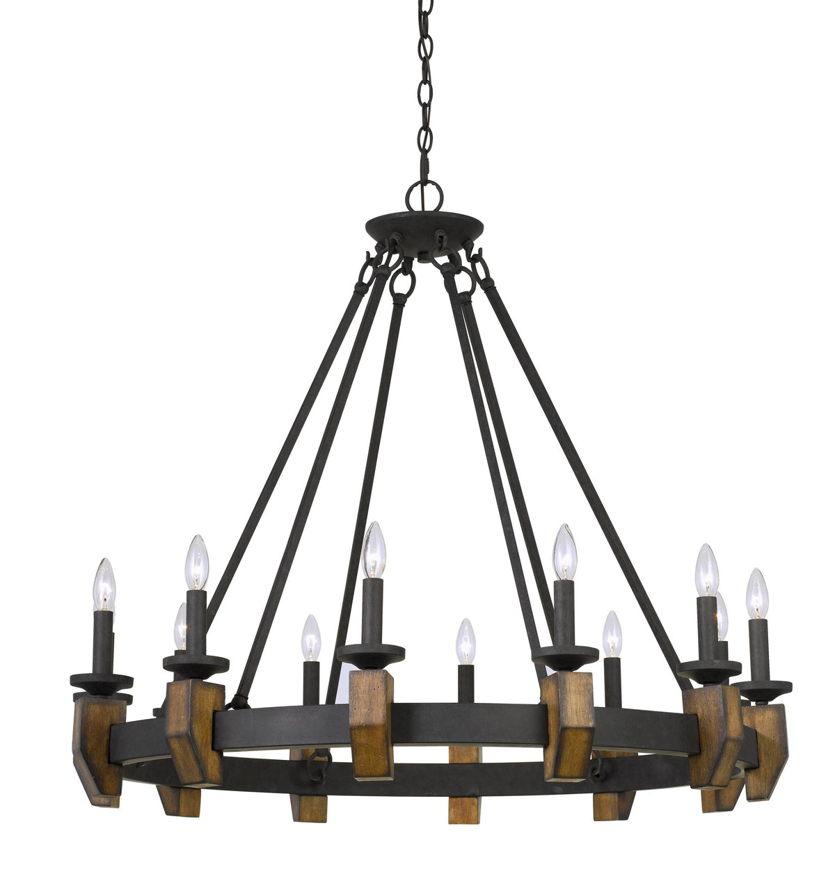 Cruz - 35.38" Height Metal and Wood Chandelier - Warm Bronze