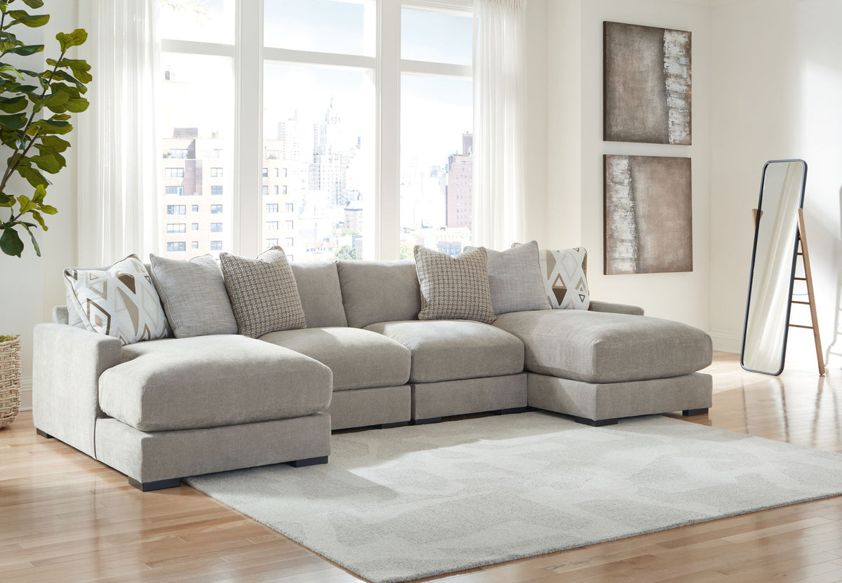 Aslan Court - 2 Pc. - 4-Piece Sofa Pit Sectional, Ottoman - Pebble