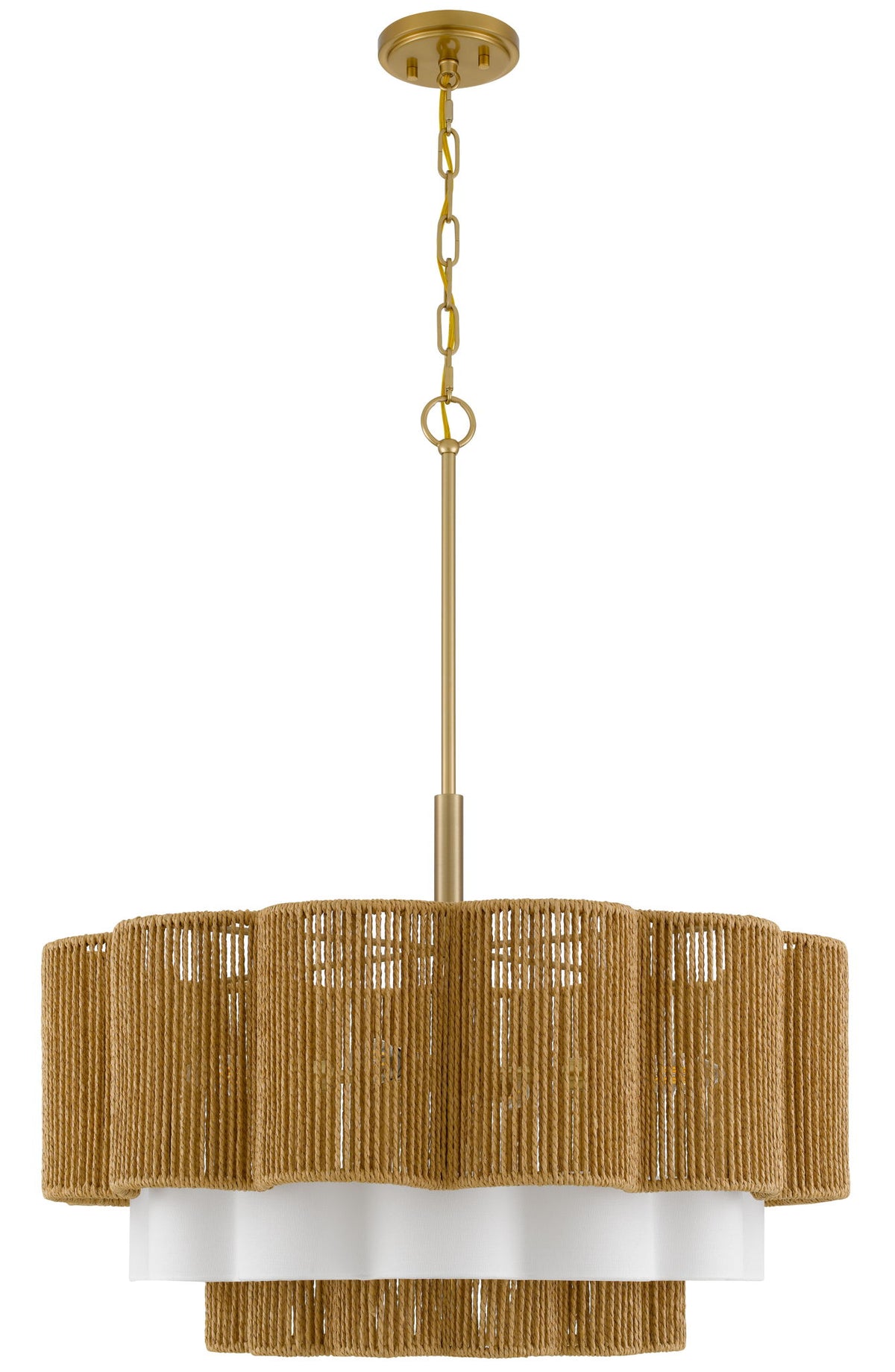 Rivo - Metal Chandelier - Antique Brass With Woven Burlap Shade