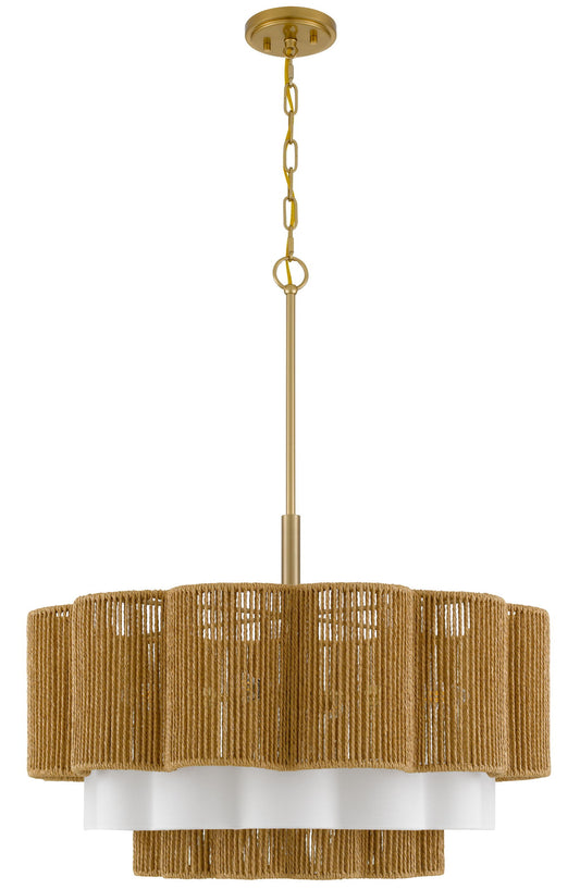 Rivo - Metal Chandelier - Antique Brass With Woven Burlap Shade