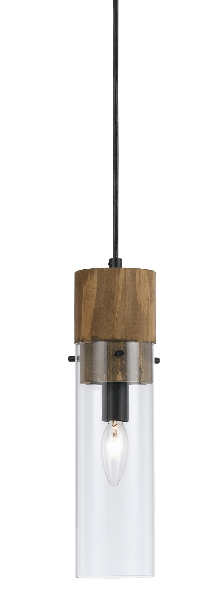 Spehroid - 13 3 / 8" Height Glass Pendant - Dark Bronze & Wood