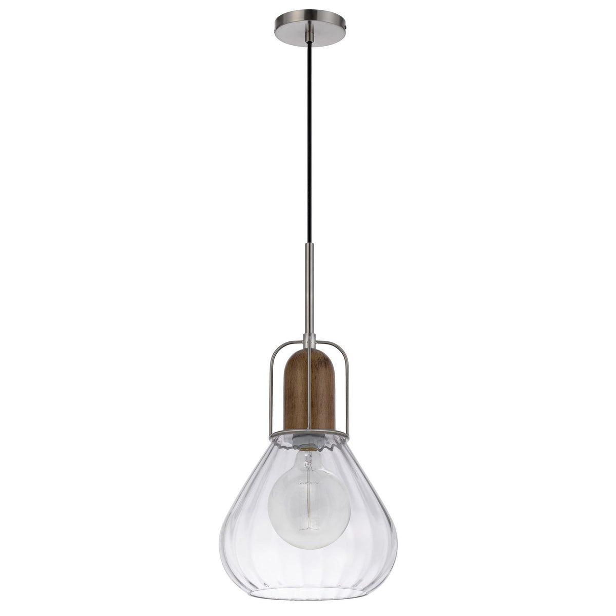 Rochelle - 22" Height Metal / Wood Pendant - Brushed Steel / Dark Brown