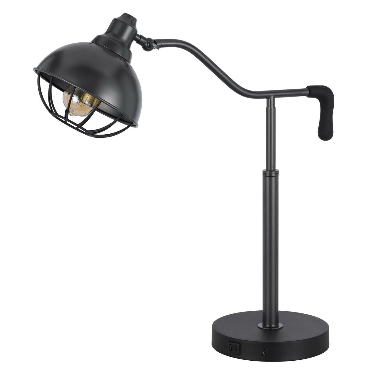 Taloga - 60W Metal Desk Lamp With Adjustable Caged Shade And 1 USB And 1 USB C Charging Outlets, (Bulb Not Included) - Black Iron