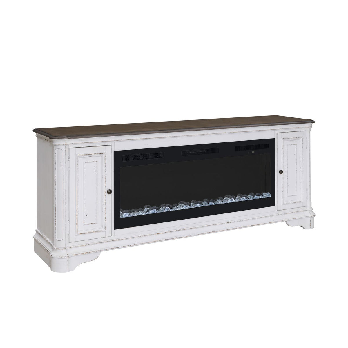 Fireplace TV Consoles - 244 82" Console With Fire FTS - White
